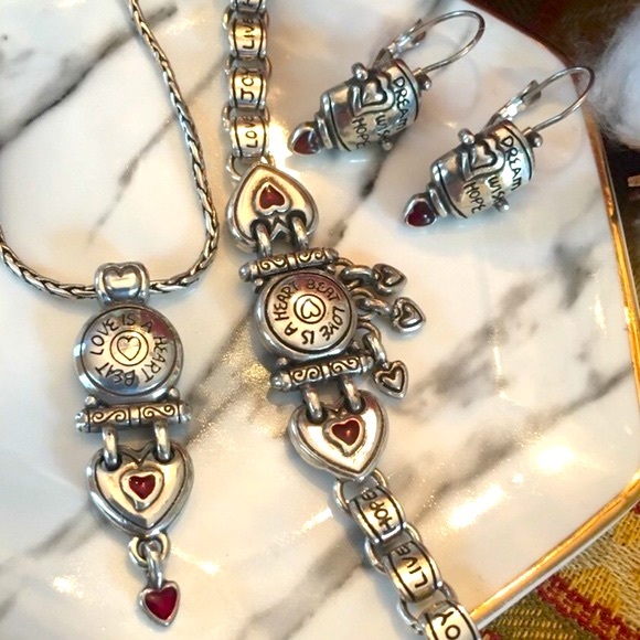 Brighton LOVE IS A HEART BEAT Heart inspirational Necklace Bracelet Earring RARE - Picture 2 of 16